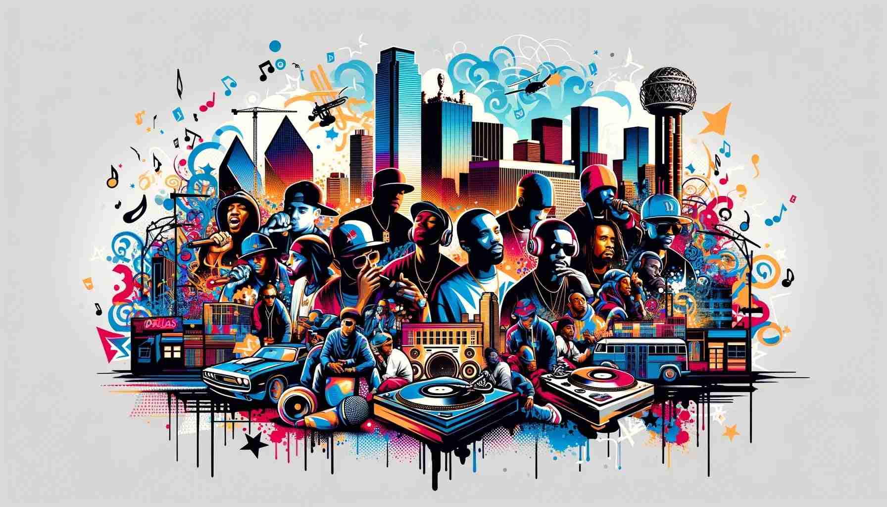 Rappers From Dallas City standing in line in front of the Dallas Downtown Skyline