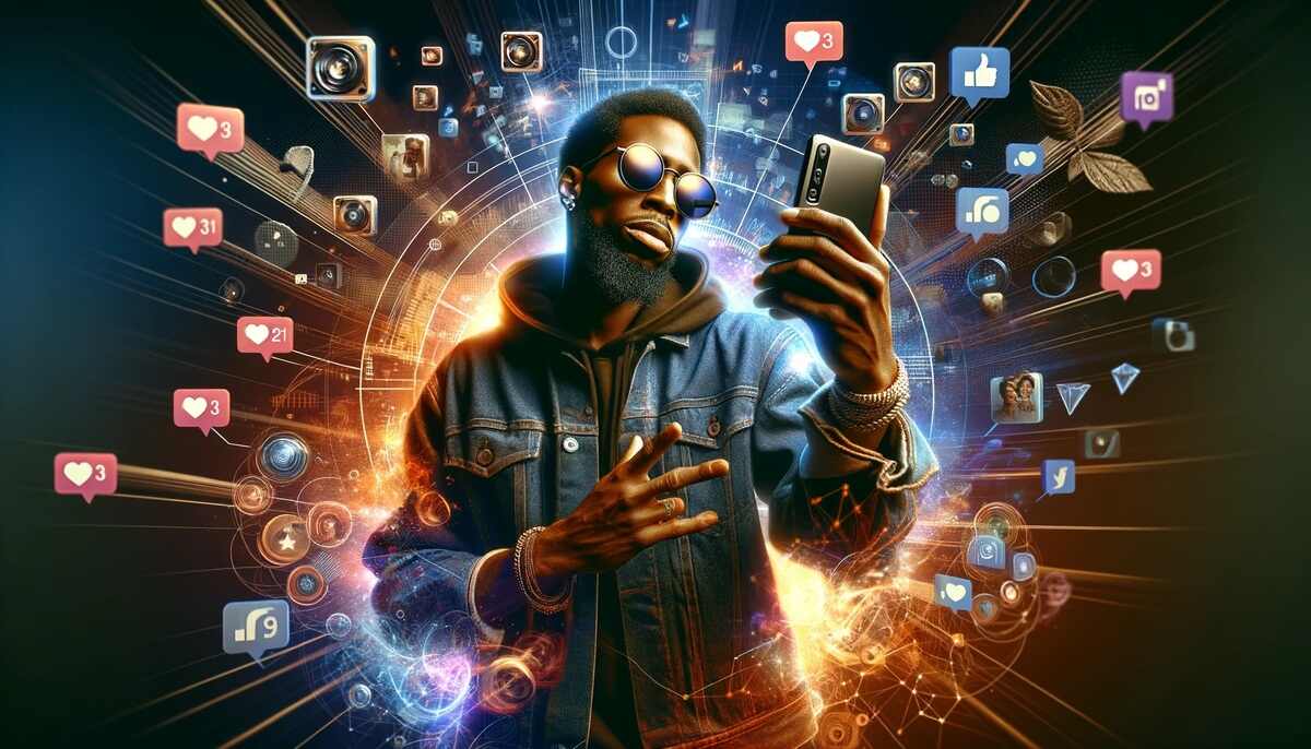 Image of an rapper with no money showing his followers on social media