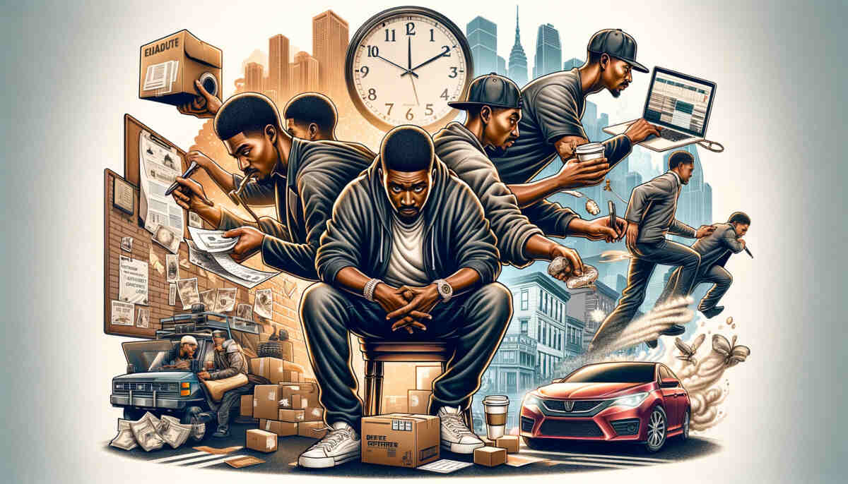 Image showing a person who wants to become a rapper with no money, doing side hustle to support his passion.