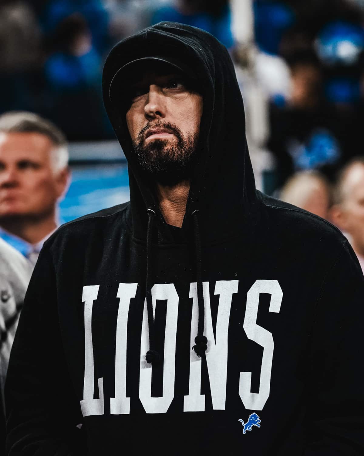 Eminem Spotted Cheering on Lions at Ford Field, Joins Sanders, Big Sean
