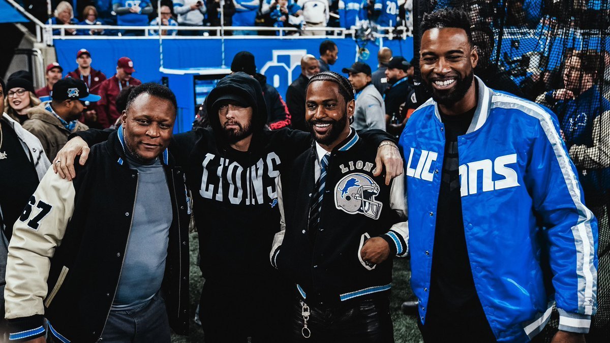 Eminem Spotted Cheering on Lions at Ford Field, Joins Sanders, Big Sean